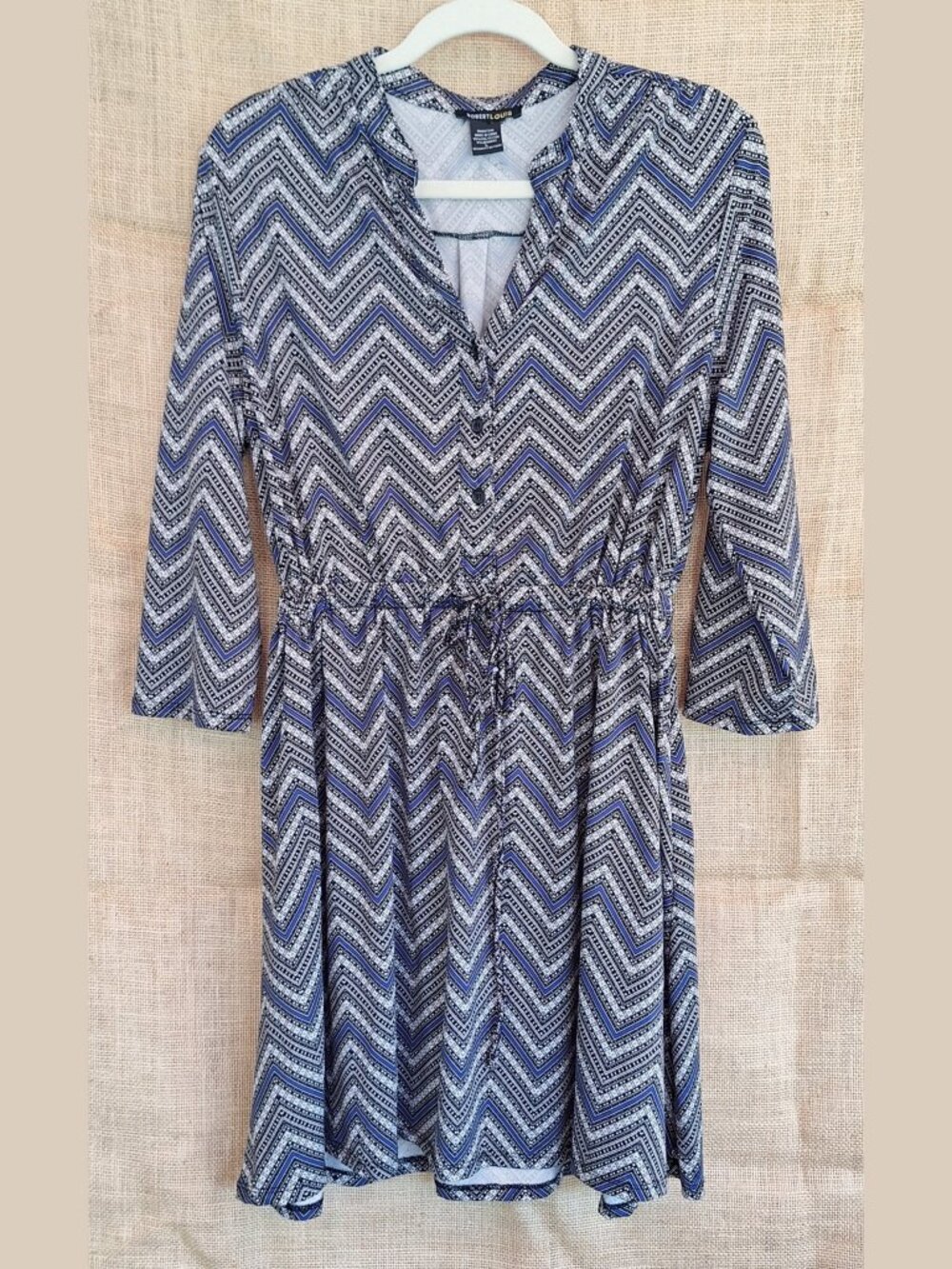 Robert Louis Chevron Tie Waist Dress L Stretch Work Travel